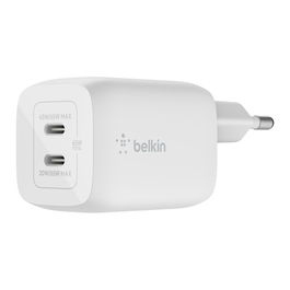 Belkin WCH013VFWH Adaptador de Corriente GaN USB-C 65W, 2 Puertos, Carga Rápida PD 3.0 para Portátil, Smartphone y Tableta - Blanco