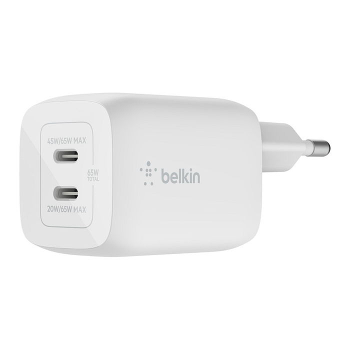 Belkin 65W Dual USB-C GaN Cargador Rápido con Power Delivery 3.0 y PPS - WCH013vfWH - Blanco Belkin 65W Dual USB-C GaN Cargador Rápido con Power Delivery 3.0 y PPS - WCH013vfWH - Blanco