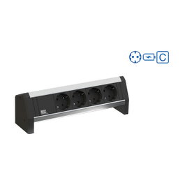 Bachmann Desk 2 tomas CEE7/3 Tipo F y 2 puertos USB Cargador para Escritorio, Interior, Carcasa Aluminio y Plástico, 324 mm
