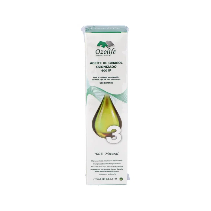 OZOLIFE BIOCOSMETICA Y NUTRICION Aceite de Girasol Ozonizado 600Ip Airless 50Ml para Piel Irritada, Estrías, Tatuajes y Cabello