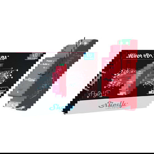 Shelly Relé de Estado Sólido Wave Pro 1PM, Montaje en Rail DIN, Z-Wave, 16A Max, 1 Canal, 25 mW, Rojo, 110-240V