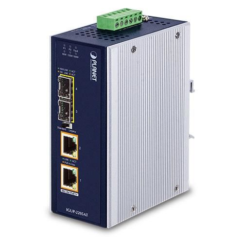 Planet IGUP-2205AT Convertidor de Medios Industrial Gigabit con 2 Puertos PoE++ 802.3bt de 90W y 2 Puertos SFP Fibra a 10/100/1000Base-T Planet IGUP-2205AT Convertidor de Medios Industrial Gigabit con 2 Puertos PoE++ 802.3bt de 90W y 2 Puertos SFP Fibra a 10/100/1000Base-T