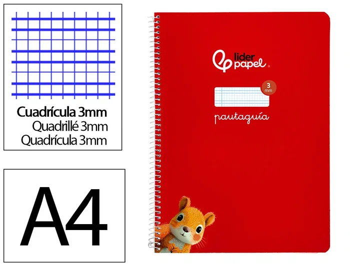 Liderpapel Cuaderno Espiral A4 Pautaguía Tapa Blanda 80 Hojas 75gr Cuadro Pautado 3mm Color Rojo Liderpapel Cuaderno Espiral A4 Pautaguía Tapa Blanda 80 Hojas 75gr Cuadro Pautado 3mm Color Rojo