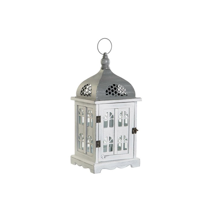 DKD Home Decor Farola de Madera y Cristal 19x19x42 Envejecido Blanco