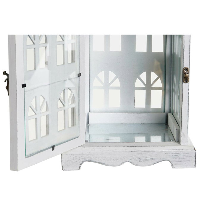 DKD Home Decor Farola de Madera y Cristal 19x19x42 Envejecido Blanco