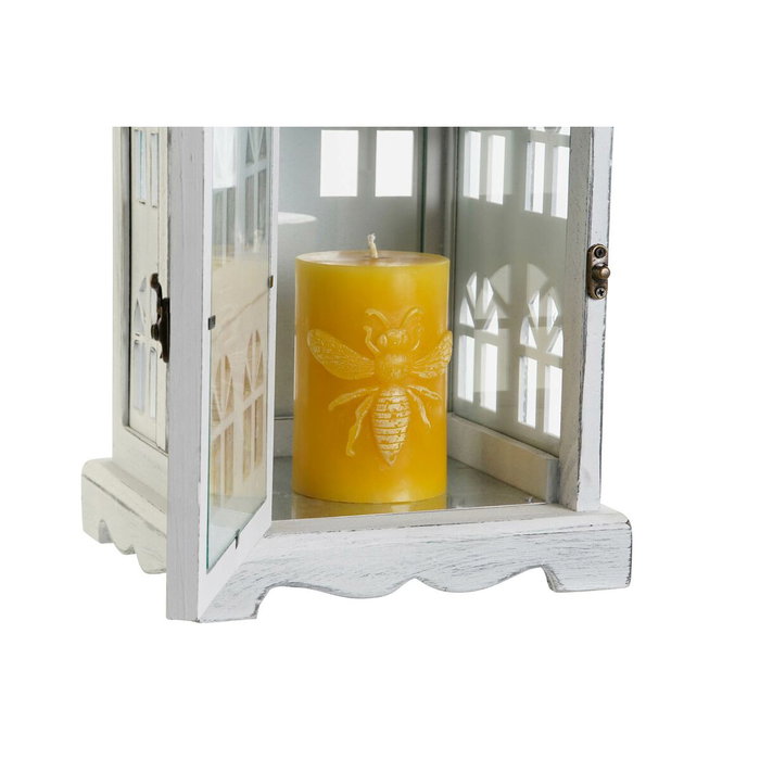 DKD Home Decor Farola de Madera y Cristal 19x19x42 Envejecido Blanco