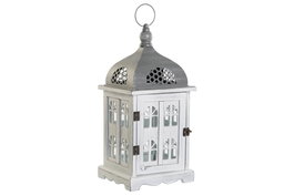 DKD Home Decor Farola Mediterraneo Blanco Gris Madera y Cristal 19 x 42 x 19 cm