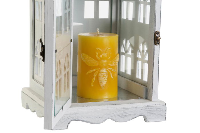 DKD Home Decor Farola Mediterraneo Blanco Gris Madera y Cristal 19 x 42 x 19 cm