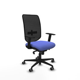 Silla escritorio industrial Ossa con brazos 1D, mecanismo sincro 5 posiciones, apoyo lumbar regulable y respaldo fijo, ideal para 8 horas de uso y peso máximo de 120 Kg