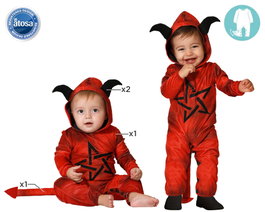 Disfraz Demonio Rojo para Bebé 6-12 Meses con Capucha, Cola y Cuernos Negros - Halloween