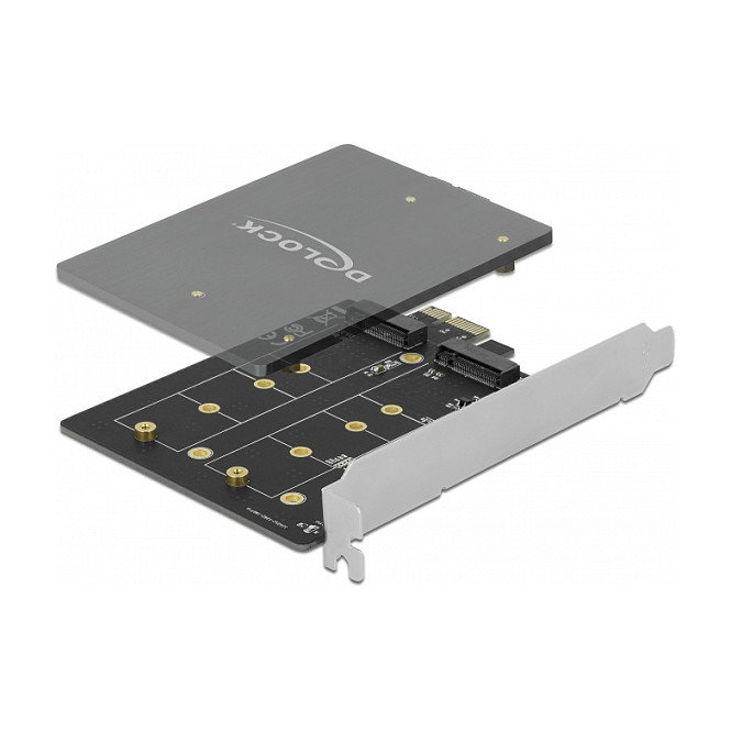 DeLOCK PCIe 3.0 x1 Card 90432 to 2x Internal M.2 Key B (B-Mode) Adapter, SATA III 6 Gbps, JMB582 Chipset, for Windows 10/8.1/7, Linux, Includes Mounting Brackets