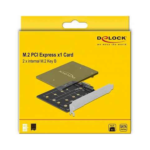 DeLOCK PCIe 3.0 x1 Card 90432 to 2x Internal M.2 Key B (B-Mode) Adapter, SATA III 6 Gbps, JMB582 Chipset, for Windows 10/8.1/7, Linux, Includes Mounting Brackets
