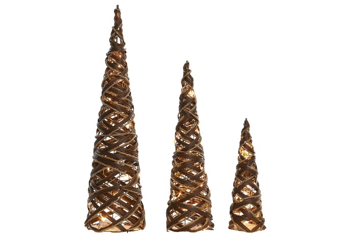 DKD Home Decor Set de 3 Conos de Ratán con LED Natural 20x20x80 cm DKD Home Decor Set de 3 Conos de Ratán con LED Natural 20x20x80 cm
