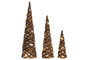 DKD Home Decor Set de 3 Conos de Ratán con LED Natural 20x20x80 cm