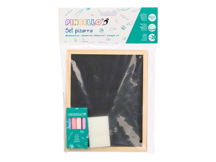 Pincello Pizarra Tiza Borrador 20 cm x 16 cm de Madera Pino, MDF y Cal (Set de 24)