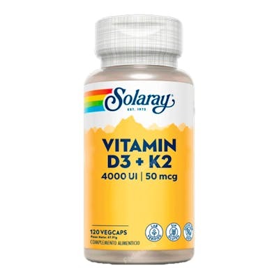 Solaray Vitamina D3 4000 UI y K2 50 mcg, 120 Cápsulas