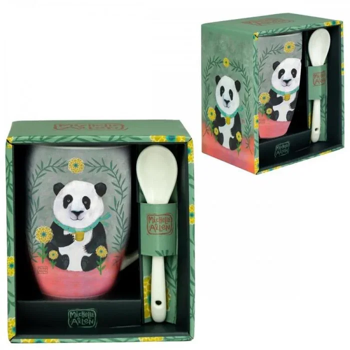 Enesco Taza de cerámica con cuchara Panda - Diseño de Michelle Allen para la colección Allen Designs