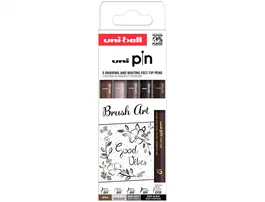 Rotulador Calibrado Uni-Ball Pin Set 5P Brush Art Surtido Caja De 5 (Brush Negro, Brush Gris Claro, Brush Gris Oscuro, Brush Sepia Y Brush Extra Fino)