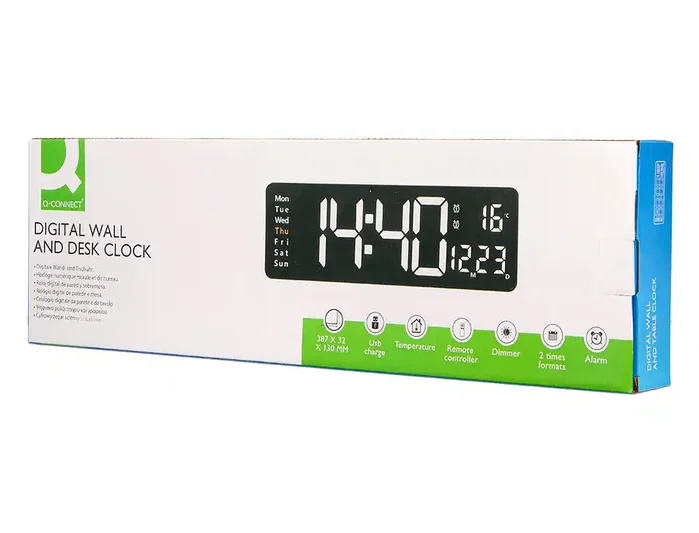 Q-connect Reloj Digital de Pared y Sobremesa con Temperatura y Mando a Distancia