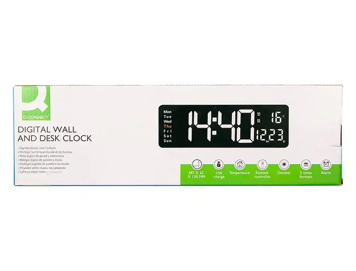 Q-connect Reloj Digital de Pared y Sobremesa con Temperatura y Mando a Distancia