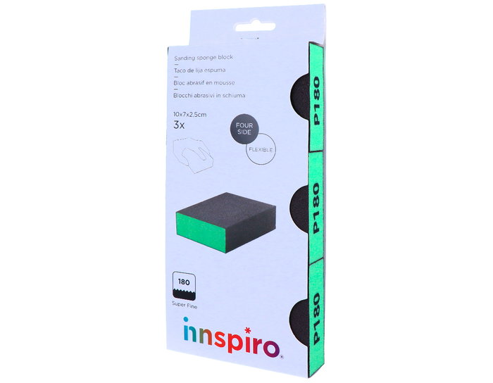 Innspiro Set de 3 tacos de lija de espuma flexible grano 180 (10x7x2,5cm) Innspiro Set de 3 tacos de lija de espuma flexible grano 180 (10x7x2,5cm)