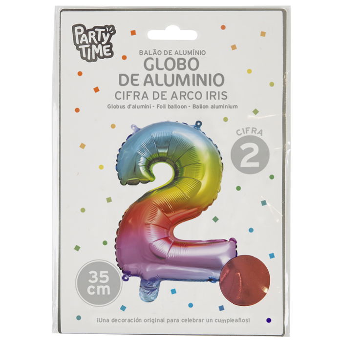 Party Time Globo Cifra 2 Arco Iris Cumpleaños Altura 35 cm Party Time Globo Cifra 2 Arco Iris Cumpleaños Altura 35 cm