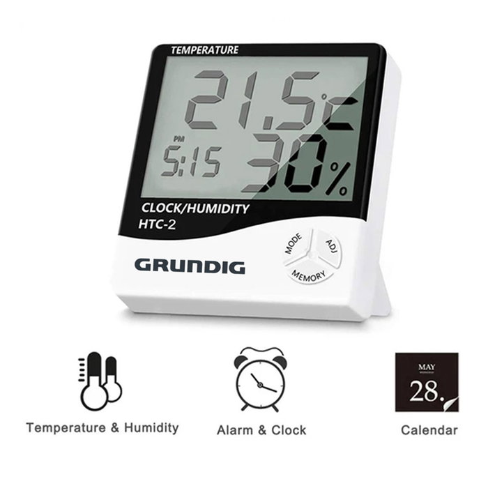 Grundig Estación Meteorológica con Alarma, Termómetro, Humedad y Calendario - Blanco / Negro Grundig Estación Meteorológica con Alarma, Termómetro, Humedad y Calendario - Blanco / Negro