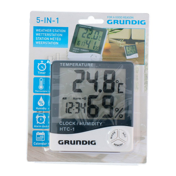 Grundig Estación Meteorológica con Alarma, Termómetro, Humedad y Calendario - Blanco / Negro Grundig Estación Meteorológica con Alarma, Termómetro, Humedad y Calendario - Blanco / Negro