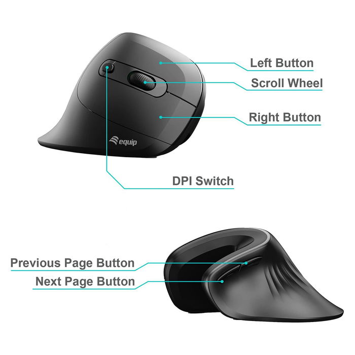 EQUIP Ratón Ergonómico para Diestros USB-A/USB-C, Negro, Cable de 1.80m EQUIP Ratón Ergonómico para Diestros USB-A/USB-C, Negro, Cable de 1.80m