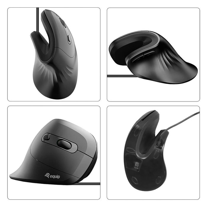EQUIP Ratón Ergonómico para Diestros USB-A/USB-C, Negro, Cable de 1.80m EQUIP Ratón Ergonómico para Diestros USB-A/USB-C, Negro, Cable de 1.80m