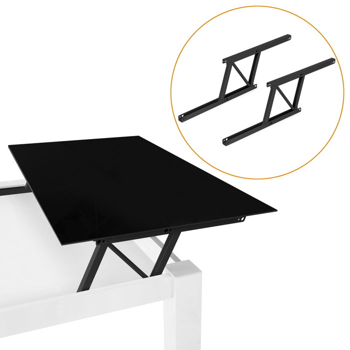 Emuca Juego de mecanismos elevables para mesas de centro, permite elevar la mesa 135mm, Acero, Pintado negro
