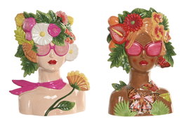 DKD Home Decor Macetero de Cerámica Chica Fruta y Mariposa Surtido de 2 Unidades