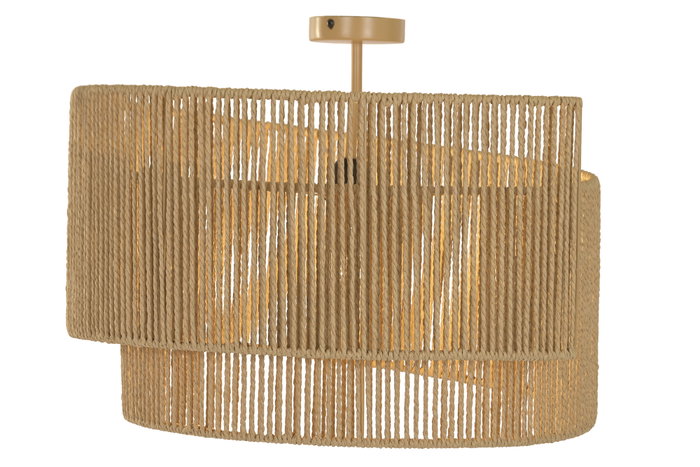DKD Home Decor Lámpara de Techo Tropical, Fibra de Papel y Metal, Marrón y Dorado, Espiral, Tipo Bombilla E27, Dimensiones 60 x七十二 60 x 41 cm