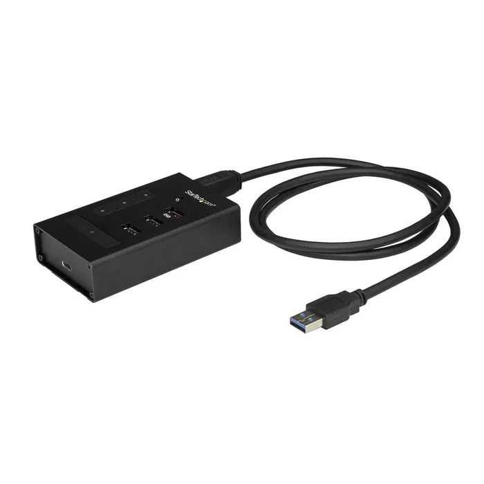 StarTech.com Hub USB 3.0 4 Puertos (3x USB-A + 1x USB-C) 5Gbps Autoalimentado con Carga Rápida 2.4A - Diseño en Metal para Montaje en Pared o Escritorio - Referencia HB30A3A1CST