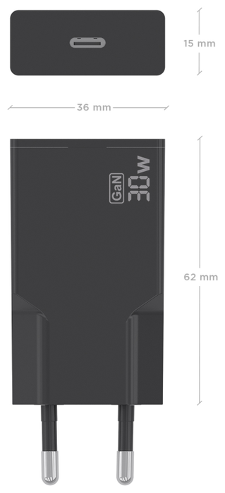 AISENS Cargador GaN Ultra Delgado 30W 1xUSB-C Negro A110-1004 AISENS Cargador GaN Ultra Delgado 30W 1xUSB-C Negro A110-1004