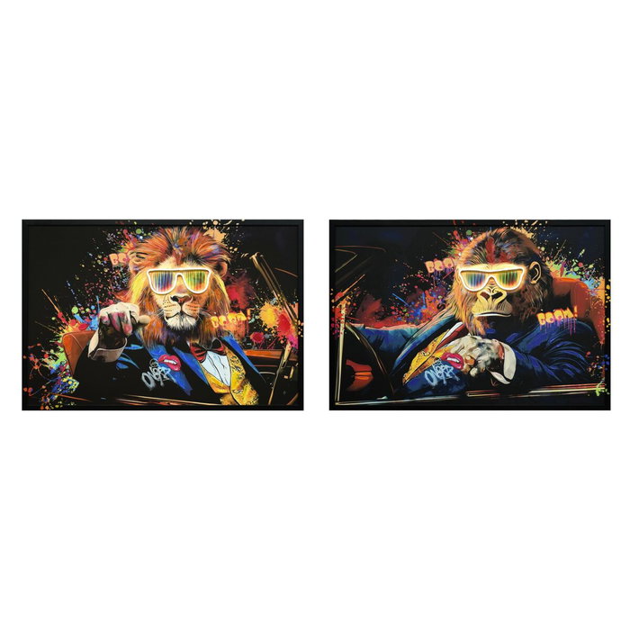 DKD Home Decor Cuadro LED Lienzo León Coche (Set de 2) DKD Home Decor Cuadro LED Lienzo León Coche (Set de 2)