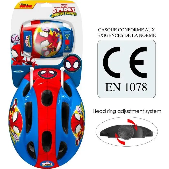 Stamp Casco Infantil Spidey con Coderas y Rodilleras Ajustable para Bicicleta y Patines Circunferencia 50-56cm