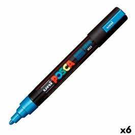 POSCA Marcador de Pintura PC-5M Punta Bala Azul Metálico (Set de 6)