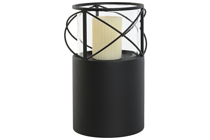 DKD Home Decor Portavelas Negro Metal y Cristal Set de 2 Piezas 24.5 x 46 x 24.5 cm