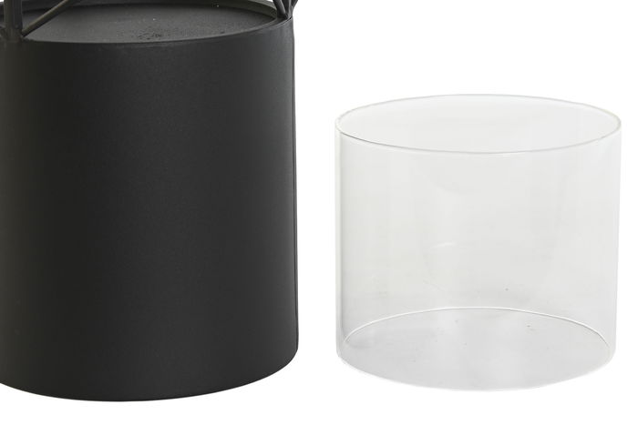 DKD Home Decor Portavelas Negro Metal y Cristal Set de 2 Piezas 24.5 x 46 x 24.5 cm