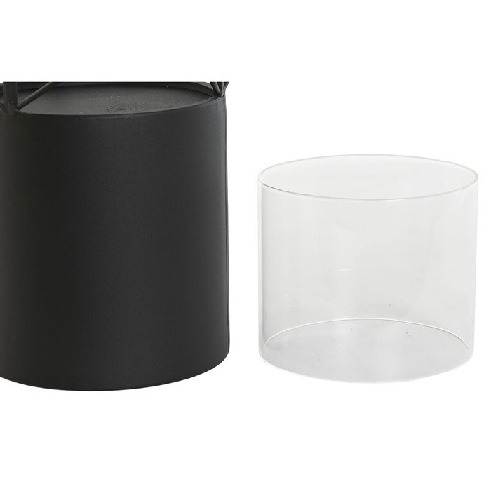 DKD Home Decor Set de 2 Portavelas de Metal y Cristal Negro