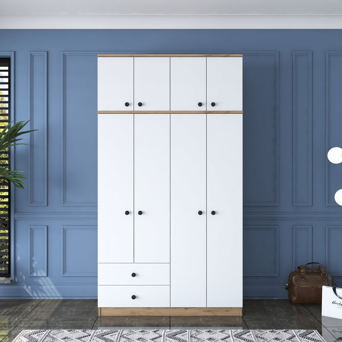 Hanah Home BA121 - 2696 Armario Dormitorio Nogal y Blanco 120x216.8x42.5 cm