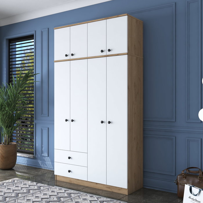Hanah Home BA121 - 2696 Armario Dormitorio Nogal y Blanco 120x216.8x42.5 cm