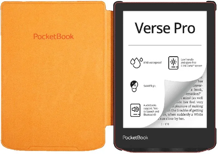 PocketBook Funda Folio Shell Series Naranja para eReader PocketBook Verse y Verse Pro 6" (15.2 cm) - Resistente a Golpes, Microfibra y PU