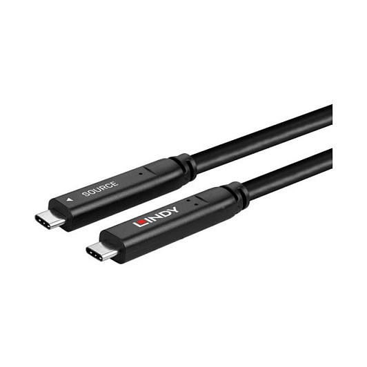 LINDY Cable Hibrido USB-C a USB-C 10m USB 3.2 Gen 1 & DP 1.4 Negro, CROMO 43333
