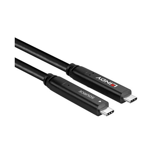 LINDY Cable Hibrido USB-C a USB-C 10m USB 3.2 Gen 1 & DP 1.4 Negro, CROMO 43333