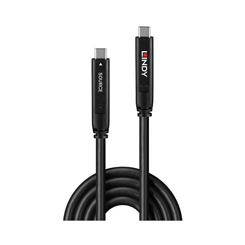 LINDY Cable Hibrido USB-C a USB-C 10m USB 3.2 Gen 1 & DP 1.4 Negro, CROMO 43333