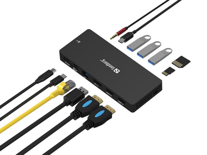 Sandberg USB-C 13in1 DockingStation Pro Estación de Acoplamiento con 13 Puertos, 4K 60Hz, 10Gbps, PD 100W USB-C