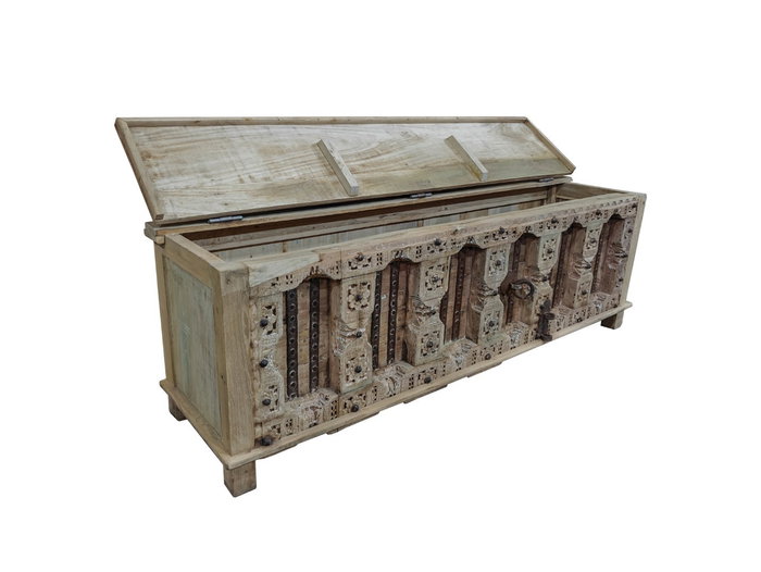 DKD Home Decor Mueble TV Unique / antique Natural 194 x 63 x 50 cm Madera Tallada