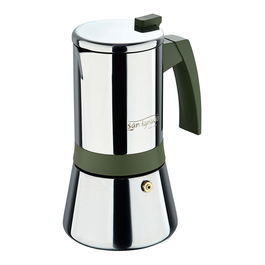 San Ignacio Cafetera Experto 6 Tazas (300 ml) Acero Inoxidable Para Inducción, Ø10.5 x 19 cm, Asa Nylon Verde Oliva con Silicona, Modelo PQ-7764C